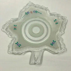 Vintage Hand Painted Maple Leaf Glass Plate Candy Dish